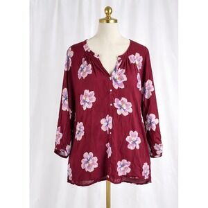 Old Navy Button Front Peasant Blouse Size XXL Vibrant Red Pink Floral Boho